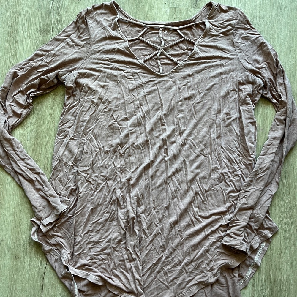 Women's blush pink soft and sexy cage front Long Sleeve Top